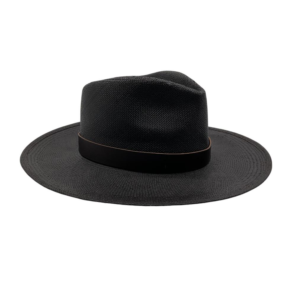 Janessa Leone Classic Black Leni Fedora Hat Size L